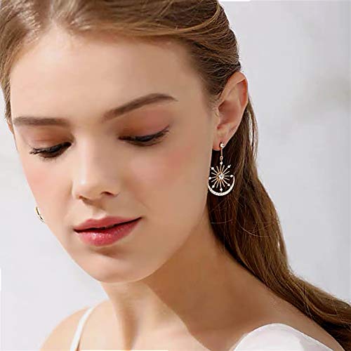 Luxury Cubic Zirconia Moon And Star Drop Earrings For Girls And Women, Fashion Simulated Diamond Long Dangle Cz Star Tassel Earring Set (Gold Star Drop Earrings) #TOP3