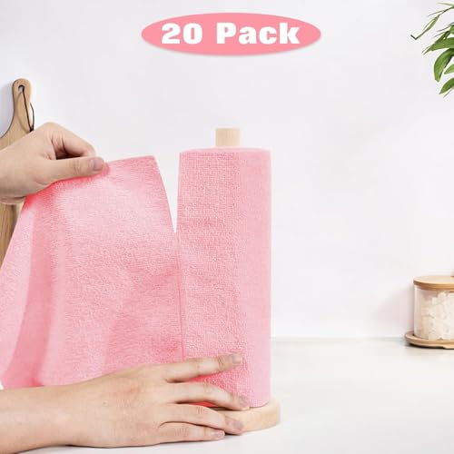 Image of SAMEZONE Microfiber Cleaning Cloth Roll 25x25 cm - Reusable, Washable Tear-Away Cleaning Rags for Home, Kitchen Surfaces, Garage & Auto Detailing Car, Dishes Cleaning Towels 20 Pack (1, Pink)