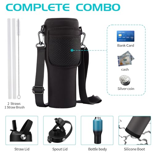 Image of Insulated Water-Bottle 40oz with Sleeve - Vacuum Metal Insulated Flask Water Bottle Fits in The Car, Bike, Treadmill, Stroller, Golf Cart Cup Holder, Travel Coffee Mug, Cold for 48 Hrs, Hot for 24 Hrs