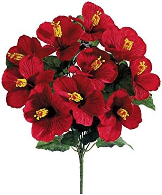 Afloral Hibiscus Fake Flower Bush in Red