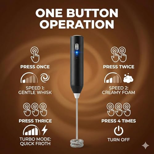 Image of Coffee Frother Electric Rechargeable Coffee Maker Machine for Home Milk Whisker with SS Steel Whisk & Type-C Charging, Portable Foam Maker for Latte, Cappuccino, Matcha, Protein Shake (Black)