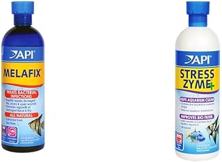 API MELAFIX Freshwater Fish Bacterial Infection Remedy 16-Ounce Bottle & Stress Zyme Freshwater and Saltwater Aquarium Cleaning Solution 16-Ounce Bottle