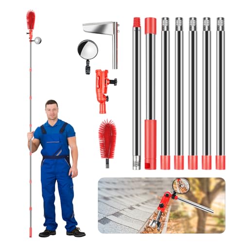 Gutter Cleaning Tools, 10.5FT Roofing Gutters Cleaning Pole with Adjustable Guard Cleaning Tools Shovel and Roof Cleaning Brush, Gutter Cleaner Tools for Ground, Roof Gutters,Gardens,Ditch