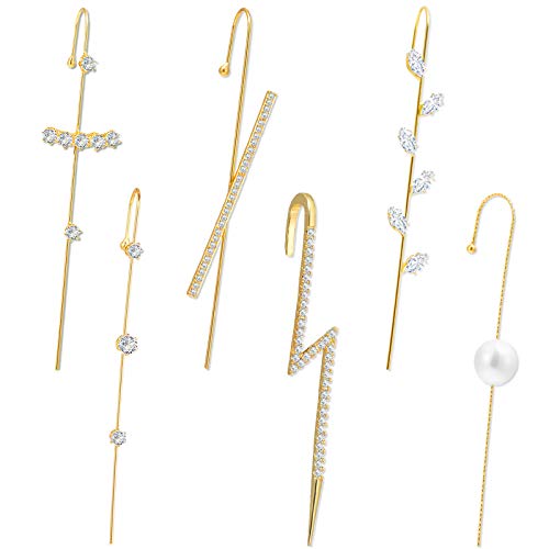 6Pcs Ear Wrap Crawler Hook Earrings for Women Ear Studs Alloy Rhinestone Ear Jewelry for Birthday Hypoallergenic Stud Earrings Set