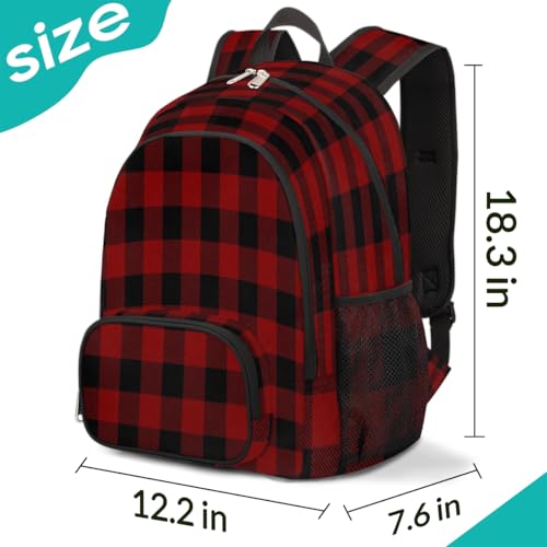 Red Black Buffalo Plaid Bookbag School Backpack Teens Girls Boys Schoolbag Shoulder Computer Hiking Gym Travel Casual Travel Daypack2