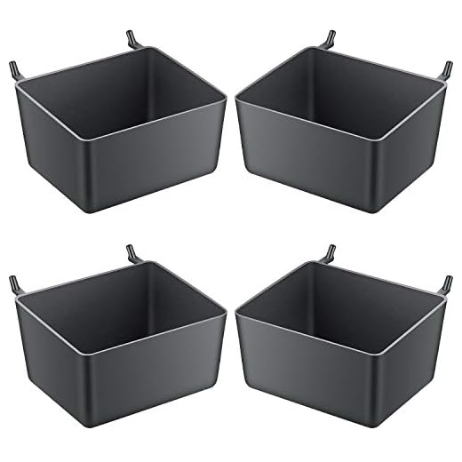 4 Pieces Pegboard Bins for Parts Storage Plastic Storage Bin Hanging Stacking Containers for Organizing Hardware, Attachments, Craft and Parts, Black