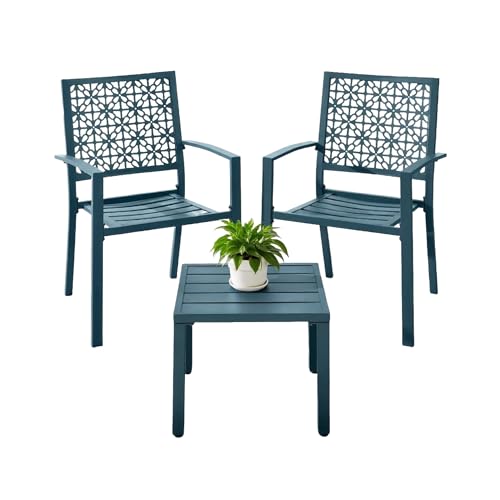 IDEALHOUSE Patio Bistro Set 3 Piece, Bistro Table and Chairs Set of 2 Outdoor, Small Patio Furniture Sets with Coffee Table for Balcony, Front Porch, Apartments, Deck, Backyard, Blue