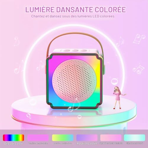 Micro Karaoke Enfant sans Fil avec 2 Micro Machine de Karaoké Sans fil 5.3 Portable avec Lumières LED, Fonction de Changement de Voix & Grande Capacité, Jouets pour Garçons et Filles Jouet Fille – vue 4
