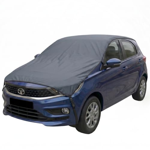 Image of Pivalo Half Car Body Cover for Hatchback Cars (All Models & Years) | 100% Waterproof Outdoor UV & Heat All Weather Protection | Triple Stitched 3 Layer with Adjustable Straps Cover (Grey)