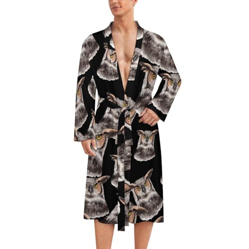 Watercolor Hand Painted Owl Soft Men's Robe Lightweight Bathrobe Long-sleeve Spa Robe With Belt