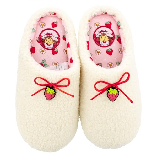 Ground Up Strawberry Shortcake Womens Slippers with Bows (Womens Footware Size US Footwear Size System Adult Women Alpha Medium Medium)