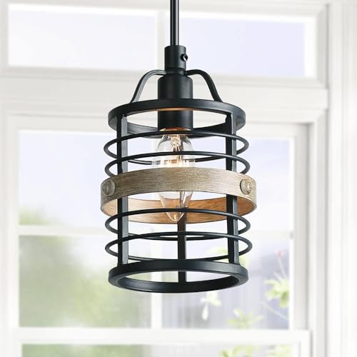 LNC Farmhouse Faux-Wood Pendant Lighting, Rustic Mini Hanging Fixture for Kitchen Island, Dining Room, Bedroom, Foyer and Hallway