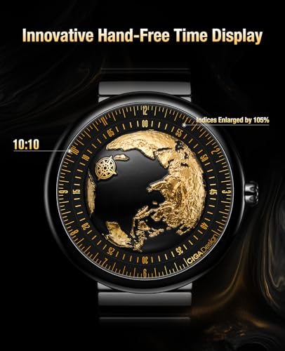 CIGA Design Mechanical Automatic Watch - Blue Planet U Series Wristwatch Round Stainless Steel/Titanium Sapphire Crystal for Men and Women with Fluororubber Strap (Blue Planet II Ceramic & Gilted) steampunk buy now online