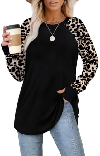 Image of XIEERDUO Womens Tunic Tops to Wear with Leggings Long Sleeve Thumb Hole Shirts Crew Neck Curved Hem