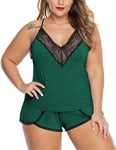 Image of Women Plus Size Pajamas Cami Shorts Set Nightwear Sexy Lace Lingerie Sleepwear