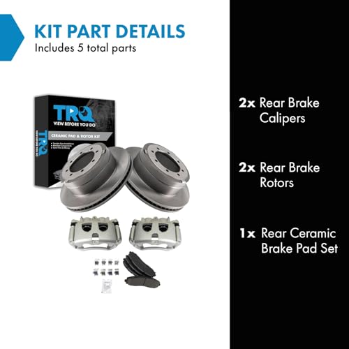 Image of TRQ Rear Brake Pad, Caliper, & Rotor Kit Ceramic Compatible with 2013-2019 Ford F-350 Super Duty 2013-2014 F-450 Super Duty