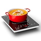 TOPWISH - Tragbarer Elektroherd 110 V, Einzelbrenner, Heizplatte mit 6 voreingestellten Funktionen, 10 Leistungsstufen, LED-Touch-Steuerung, Kindersicherung u