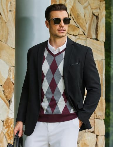 Image of COOFANDY Mens Casual V Neck Sweater Knit Slim Fit Long Sleeve Pullover Top
