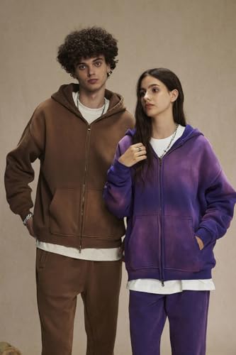 Mi Bo Tong Men's Oversize Zip Up Hoodie Long Sleeve Vintage Sweatshirt with Pockets Acid Wash Streetwear Y2K Hoodies Jacket4