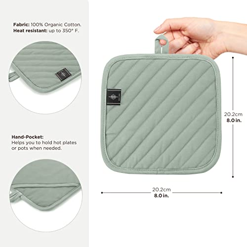 Foto von BONTHEE Topflappen Baumwolle Topfuntersetzer Anti-rutsch Topflappen zum Kochen Backen Küchenzubehör - 2er Set - Grün 20 x 20 cm