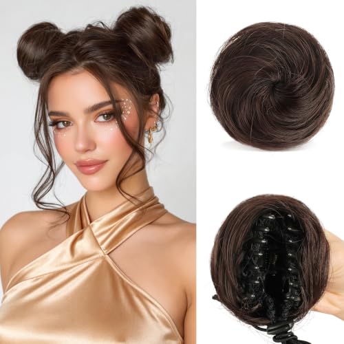 SOFEIYAN 2PCS Mini Claw Clip in Hair Bun Messy Cat Ears Hair Bun Extension Synthetic Donut Wig Accessory Updo Space Bun Hair Pieces for Women Girls