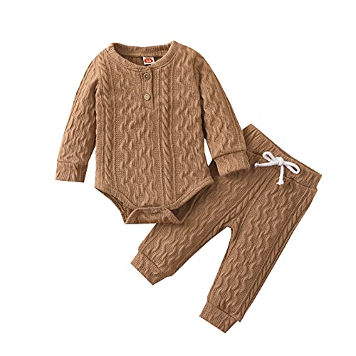 Mlpeerw Newborn Infant Baby Girl Boy Cute Fall Winter Romper Outfits Ribbed Knit Long Sleeve Jumpsuit Tops+Pants Clothes cover