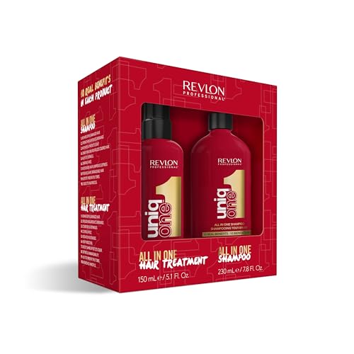 REVLON PROFESSIONAL UniqOne - Kit per la cura dei capelli, 150 ml, spray anti-crespo con protezione dal calore e shampoo, 230 ml, per capelli setosi, lucidi e ben pettinabili, vegani