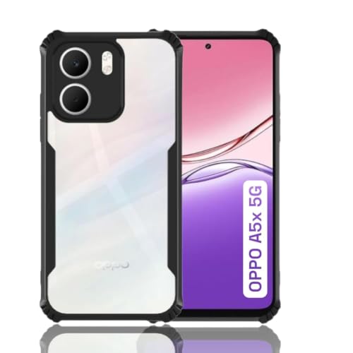 Image of NSTAR Shock Proof Clear Protective Back Case for Oppo A5x 5G | Acrylic Crystal Clear 360 Degree Protection- (PC & TPU, Black Bumper)