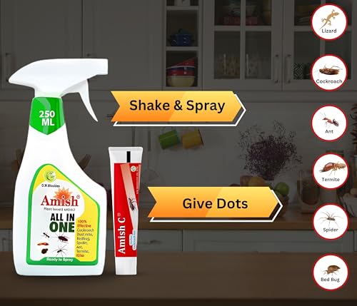 Amish Combo Pack Herbal All In One Insect Spray 250ml & Cockroach Gel 20g For Home Kitchen|10 Minutes Formula |Removes Entire Ant, Cockroach, Bed Bug, Lizard |Powerful 100% Organic Repellent