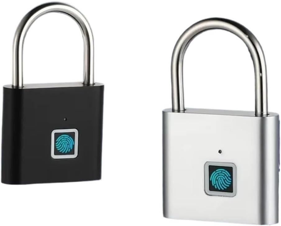 Smart Fingerprint Padlock Waterproof Zinc Alloy Biometric Padlocks USB Charging Fingerprint Lock Door Lock(Silver)