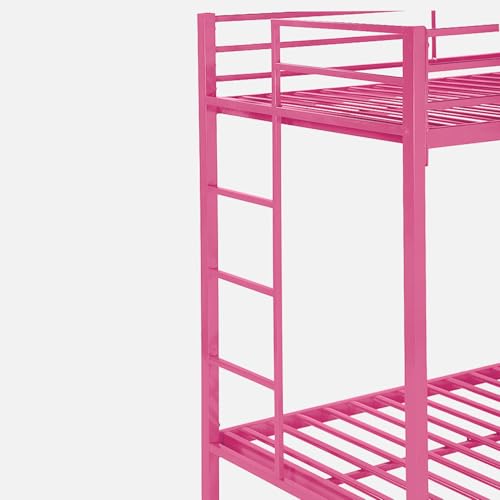 Image of Pilio Twin Over Twin Metal Bunk Beds for Kids | Bunker Bed for Adults | Double Decker Bed for Kids Room Furniture | Frame Only, Mattress not Included (Pink)