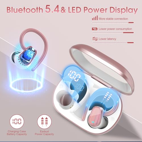 Wireless Earbuds, 50H Bluetooth 5.4 Headphones Sport, Bluetooth Earbuds with ENC Noise Canceling, HiFi Stereo Sound Wireless Earphones with Earhooks, IP7 Waterproof Ear Buds, Rose by OYIB - Image 2