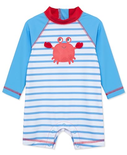 Little Me Clothes for Baby Boys' Crab Long Sleeve Full Coverage Rash Guard Suit, Blue, 12 Months
