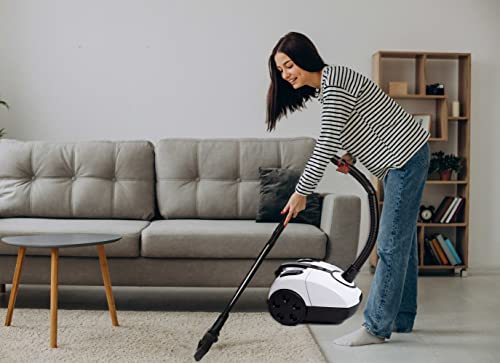 Impecca Bagged Canister Vacuum Cleaner For Carpets, Rugs, Hard Floors, Upholstery, Powerful 1000W Motor, 2L Dust Capacity, Includes 6 Cleaning Tools And 3 Bags, White #TOP5
