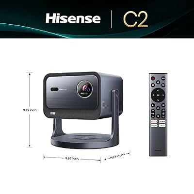 Hisense Laser Mini Projector C2, 65-300, Gimbal Design, 4K, Triple Color Laser, 110% BT.2020, 2000 ANSI Lumens, 1700:1 Native Contrast, Dolby Vision, HSR240, Sound by JBL