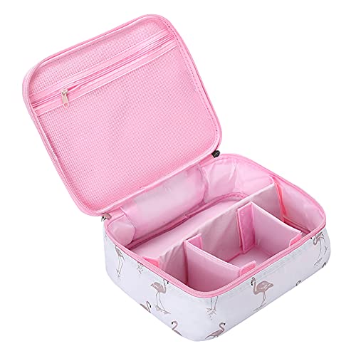 JooNeng, piccola borsa da viaggio per trucchi, con scomparti, organizer cosmetici, trousse per donne e ragazze White Flamingo