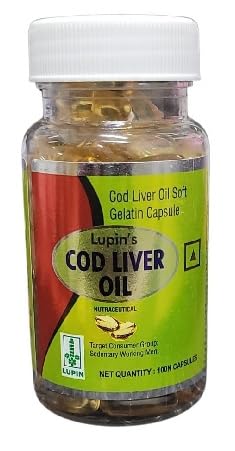 LUPIN'S Cod Liver Oil Soft Gelatin Capsules - Omega 3, Vitamin A & D - Joint, Heart & Brain Support - 100 Softgels-image-1