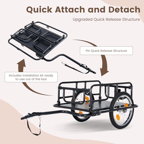 NAIZEA Trike&Bike Cargo Trailer, Heavy-Duty Foldable Bicycle Wagon Cart with 16\" Wheels, 176 Lbs Load Capacity, Reinforced Steel Tubing, Inside & Outside Rust Resistance Coating