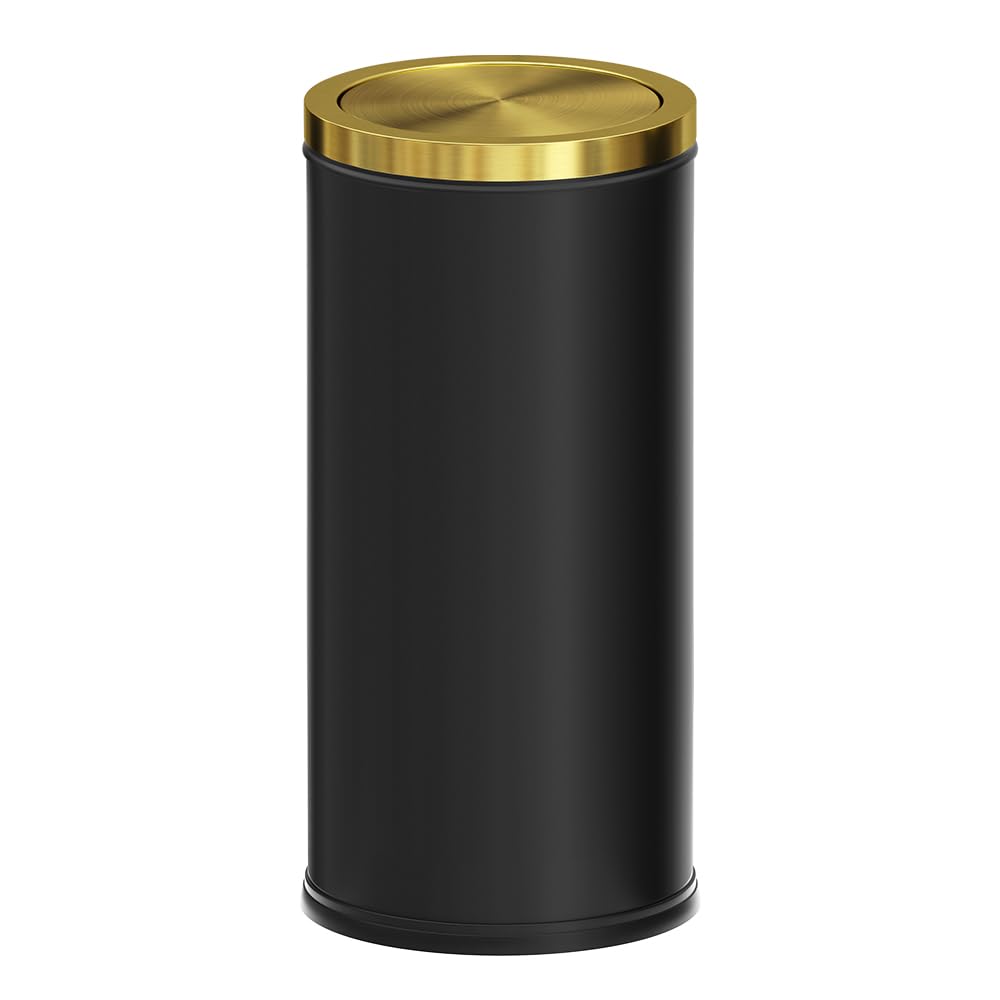 Cubo de basura dorado de 30 litros con tapa, generoso cubo de basura de cocina con tapa giratoria, adecuado para baño, cocina, puerta de ascensor, aeropuerto, área comercial (negro)