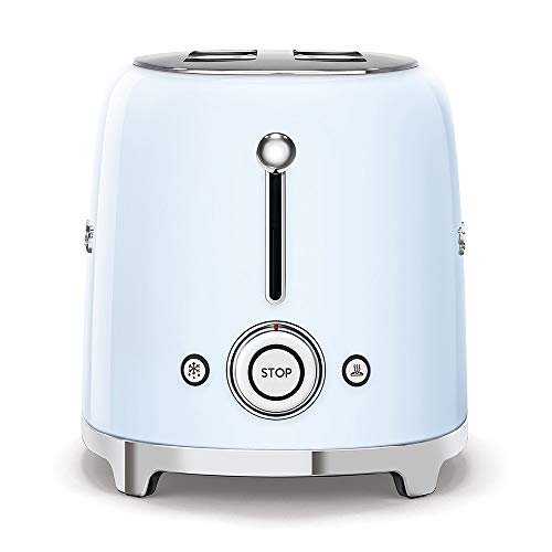 Image of Smeg Toaster, 2 Wide Slot, Original Italian Brand, Patented Smeg Pastel Blue, Auto Center for Even Browning, Smart Crumb Tray Drawer, Multi-Use: Defrost, Reheat & Bagel, 6 Toast Level, 950W,TSF01PBEU