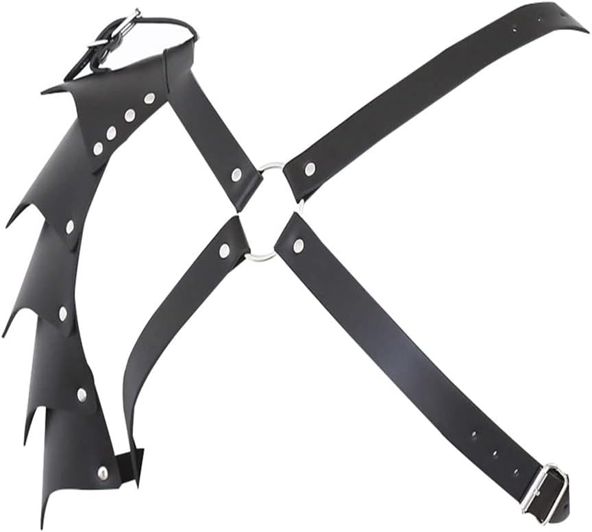 Men's Knights Leather Body Chest Harness with Shoulder Armors Buckles Straps Adjustable Steampunk for Party Halloween Costume