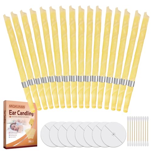 Lot de 16 bougies d'oreilles en cire d'abeille pour enlever le cérumen - Bougies naturelles pour enlever la cire d'oreille - Bougies de cérumen avec 8...