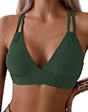Tainehs Women's Push Up V Neck Bikini Tops Criss Cross Back Padded Bathing Suit Top Only Army Green