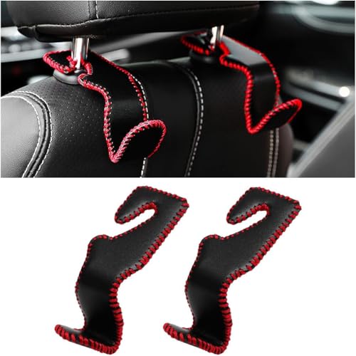 Yuqilin Ganchos para Coche,2 Piezas Cueros 360°Horizontalmente Carga de 25 kg Ganchos para Reposacabezas Gancho del Almacenaje del Asiento Trasero del Coche Accesorios Coche Interior(Negro)