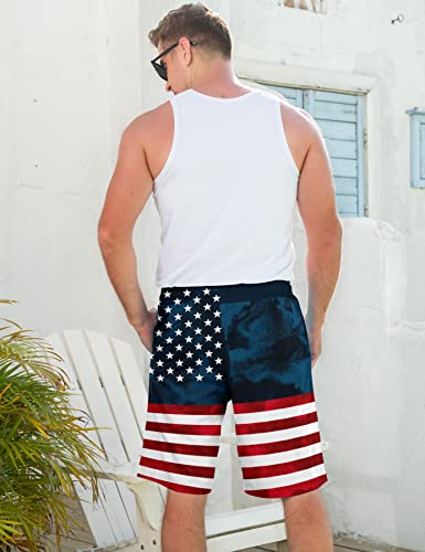 Goodstoworld American Flag Mens Swimsuit Trunks with Compression Liner Patriotic 4th of July Swimming Trunk Board Shorts for Men 9 Inch Inseam 2 in 1 Quick Dry Bathing Suits Festival Vacation — view 3