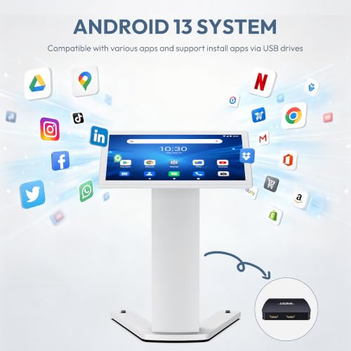 Image of 32-inch Floor Standing Self Service Kiosk with Touchscreen, 4+32GB HD 1080P 60HZ Digital Signage Display with Android 13 OS, Angle Adjustable Self-Ordering Kiosk Stand Terminal Machine