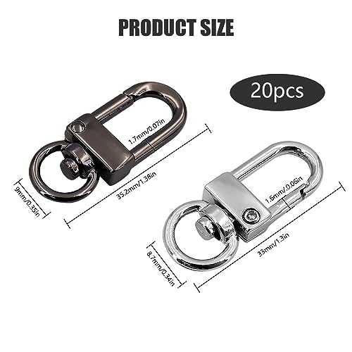 Karabinerhaken mit Drehgelenk, 20 Stück Zinklegierung Schlüsselringe Klein Schlüsselanhänger Karabiner Drehbare Hummer Krallenverschlüsse Schlüsselkette