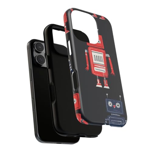 Coque iPhone 16 Pro robot rétro rouge et bleu mate : coque rigide ajustée - 3