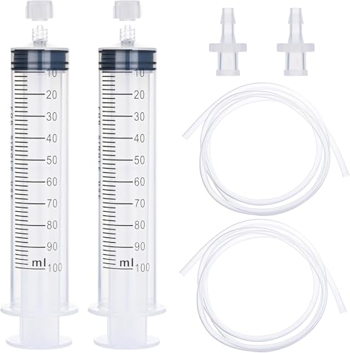 2 Pack 100ml Large Syringes with Tube Plastic Syringe for Liquid Reusable Luer Lock Design for Lab Liquid Pet Watering Measuring Dispensing