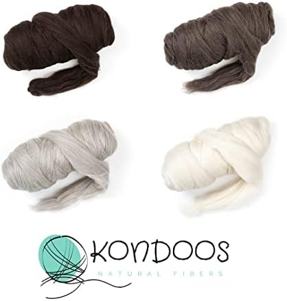 Kondoos Natural Wool roving, 227g Best Wool for Needle Felting, handcrafts and Spinning yarn. Natural Colours, un-Dyed. (Ecru, 8 oz)